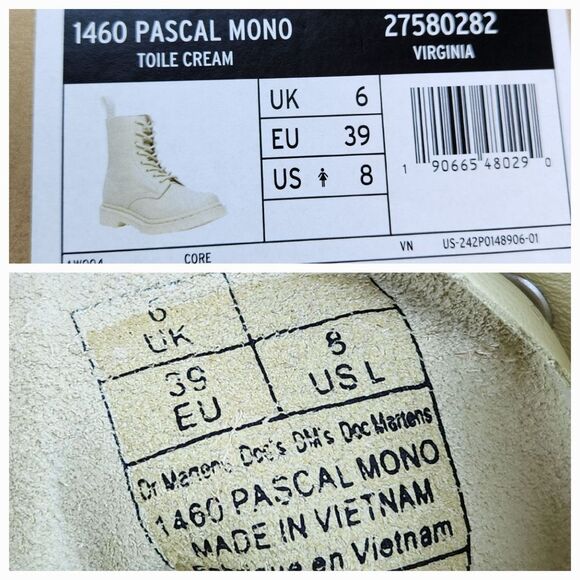 🩵NIB Dr. Martens 1460 Toile Mono Cream Pascal Virginia Leather Boots Size 8 - Picture 12 of 15